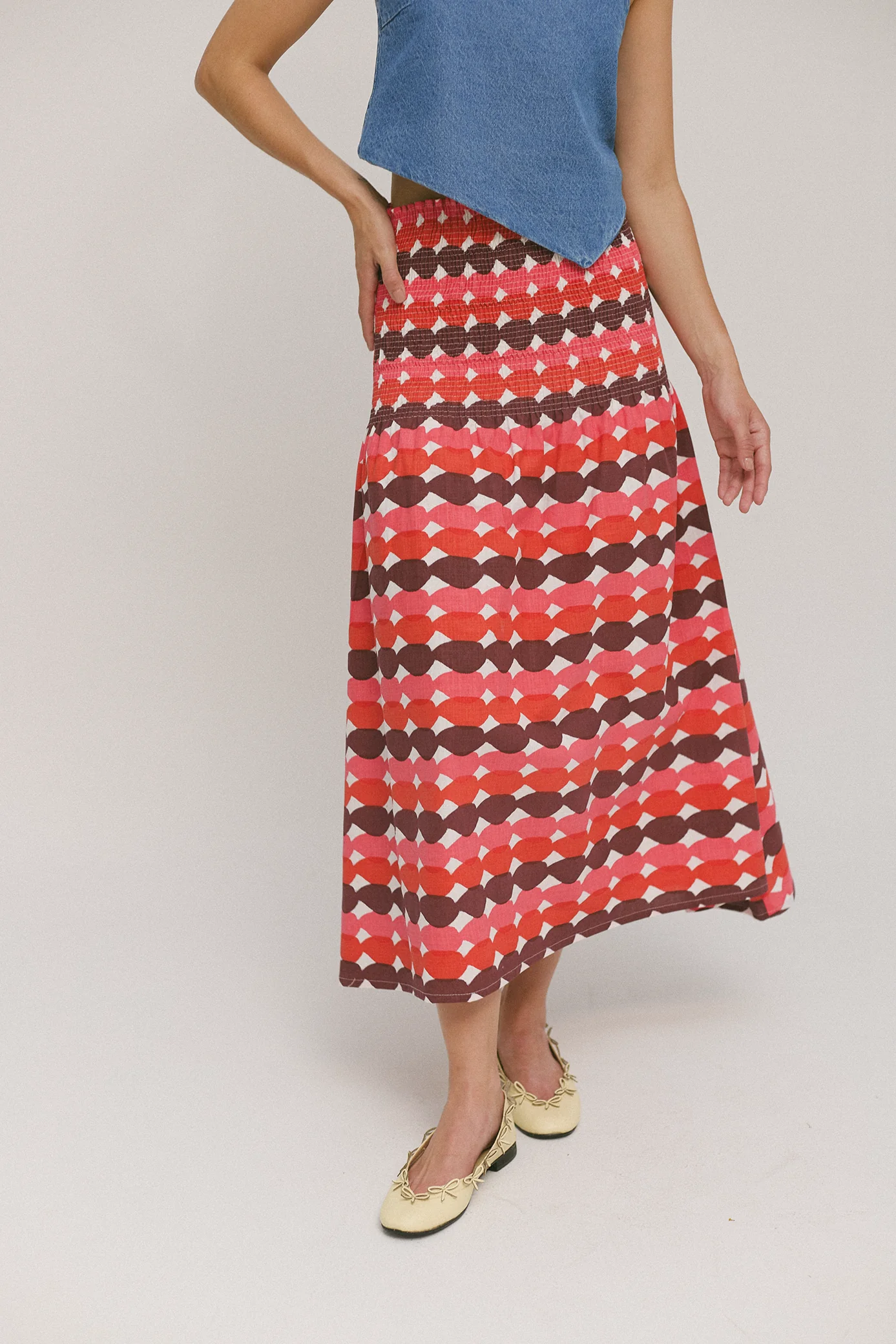 Red Glazed Shirred Skirt - Image 4
