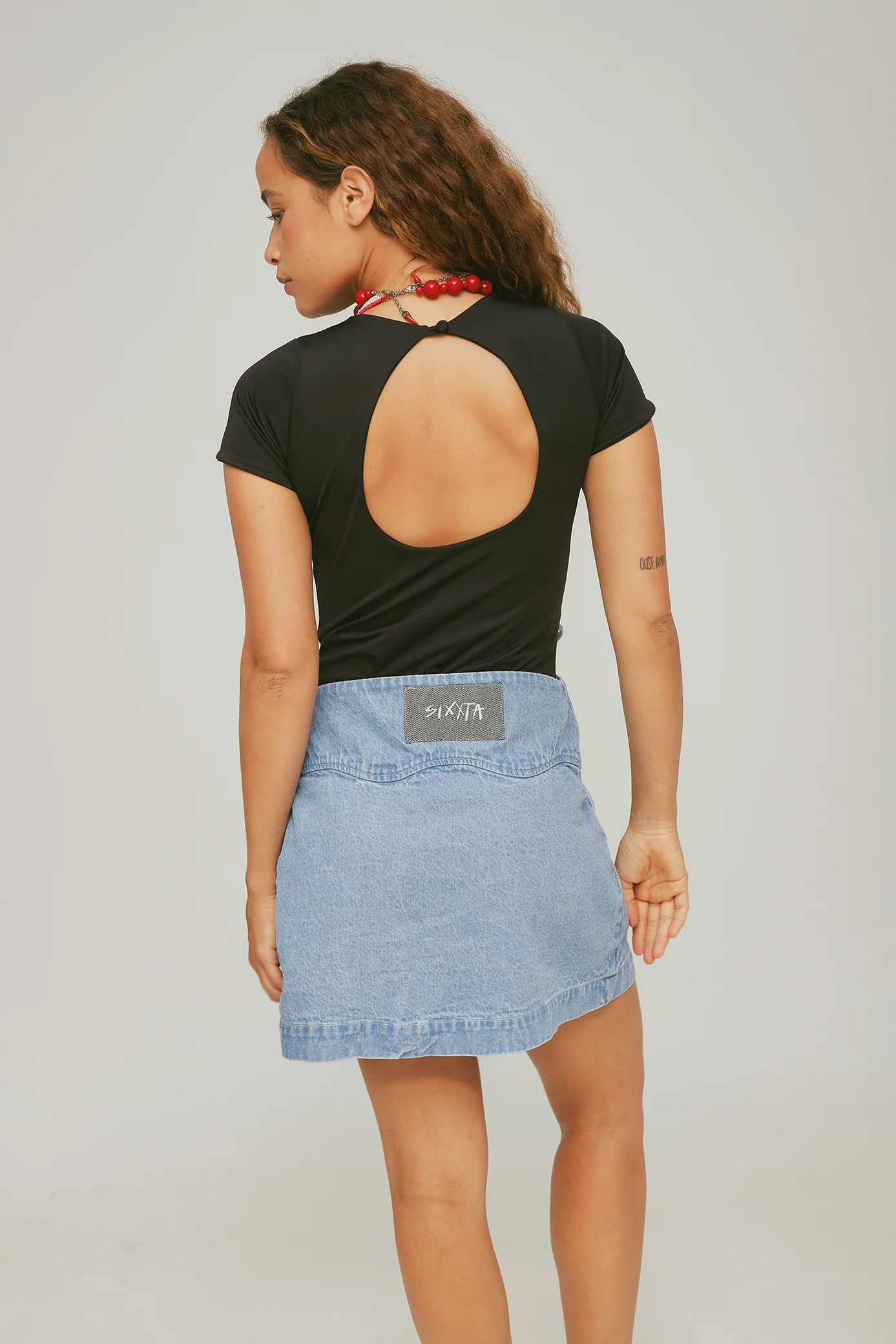 Classic Denim Wrap Mini Skirt - Image 4